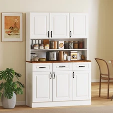 HOMCOM 71" Kitchen Pantry, Farmhouse Storage Cabinet with Drawers, Doors