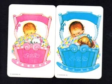 Norcross Swap Cards - Cute Babies in Cribs Pair  (BLANK BACKS)