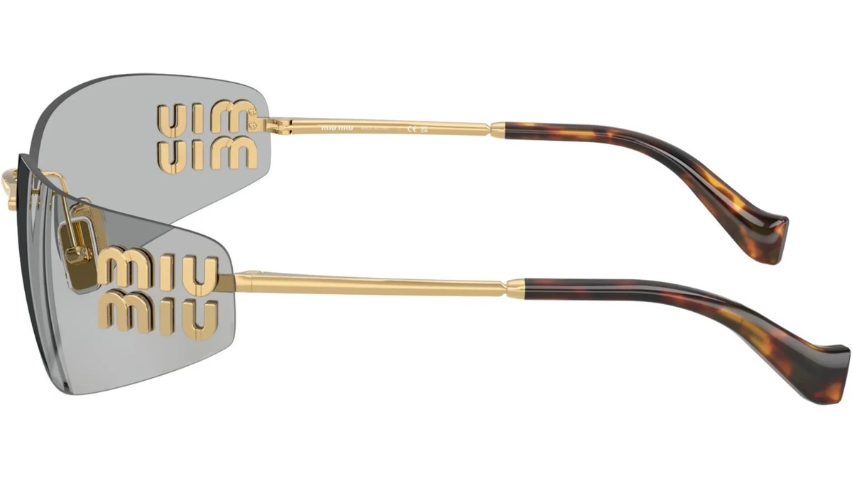 Miu Miu MU A51S Pale Gold Gray Shield Rimless Women 