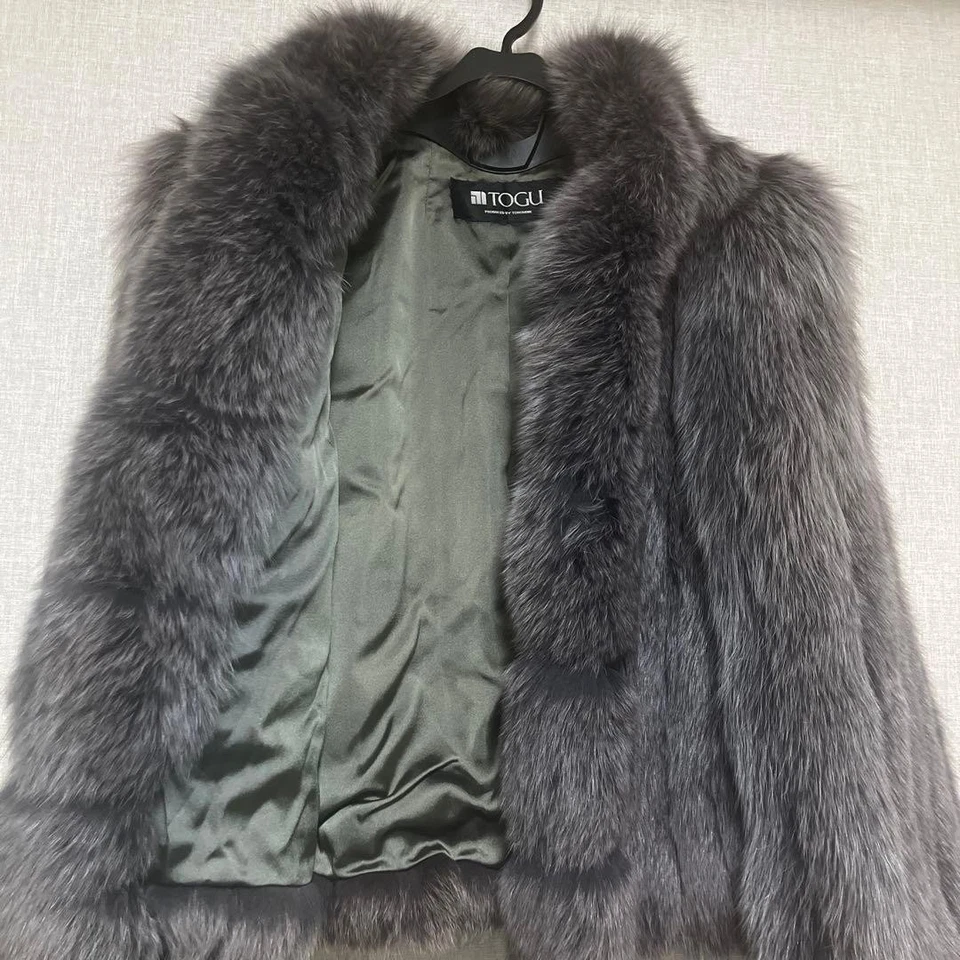 Abrigo corto de piel de zorro Saga 55 longitud recortada L teñido púrpura de Japón Foto 2 de 4