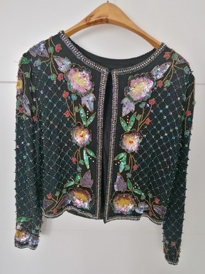 Vintage 80s Leslie Fay Sequin Evening Jacket with Pearl Trim, Cocktail Kl