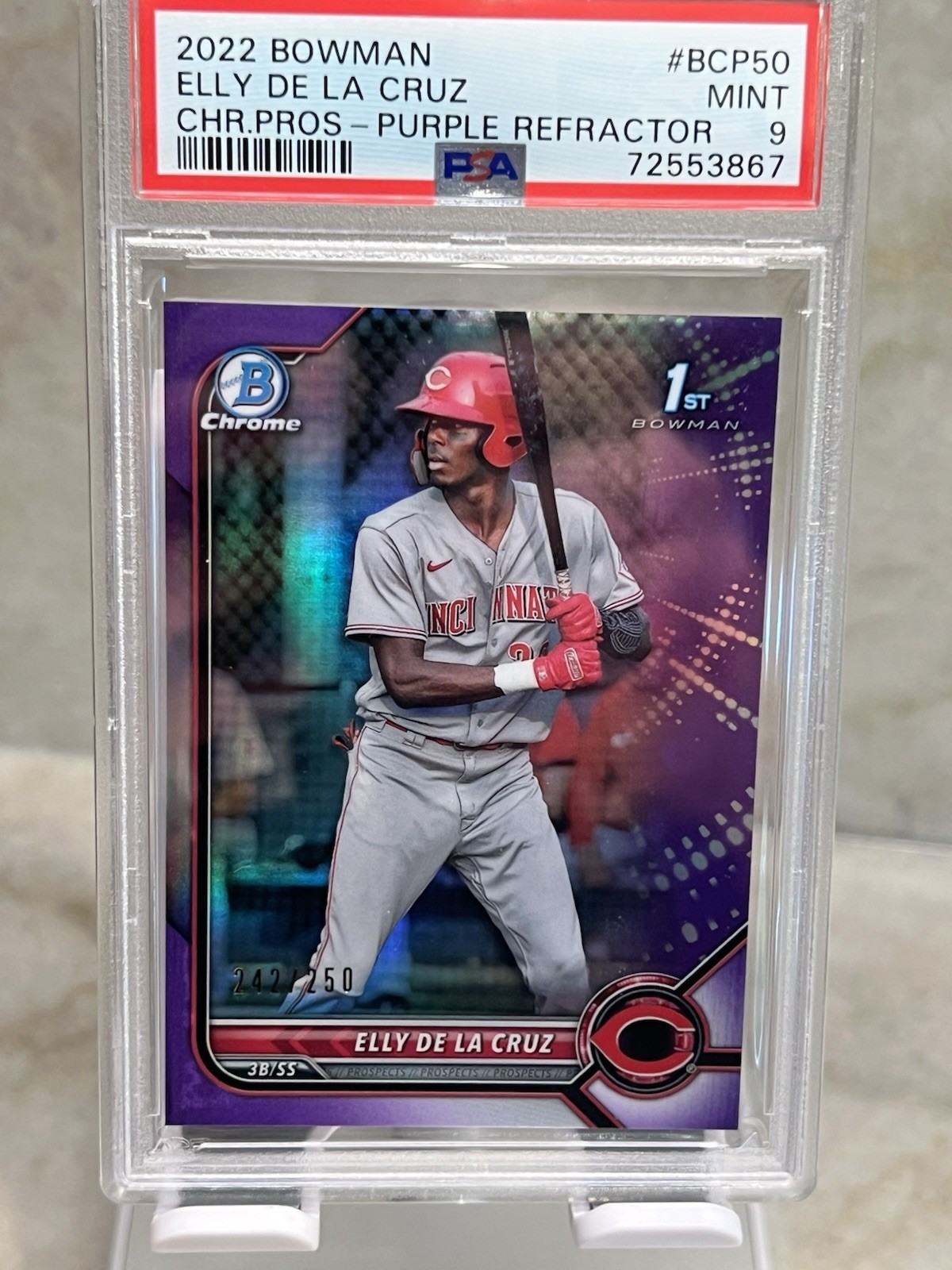 2022 Bowman - Chrome 1st Elly De La Cruz #BCP-50 Purple Refractor /250 PSA 9 RC