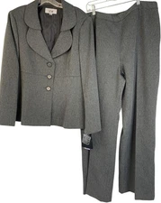 NWT Le Suit 18 Grey Herringbone 2 Piece Womens Suit Set Cuffable  RDD10666