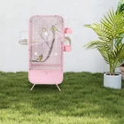 Wrought Iron Bird Cage Indoor Parrot Cages Bird Cage with Clear Door Pink