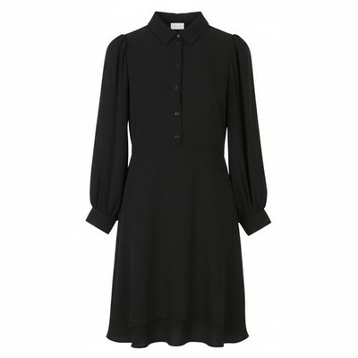 VILA Nalu L/S Damen Kleid EU36 S Schwarz Halbknopf Langarm Knielang *