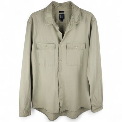 GAP Linen Blend Button Down Shirt Men's L Tall Khaki Elevated Casual Minimalist