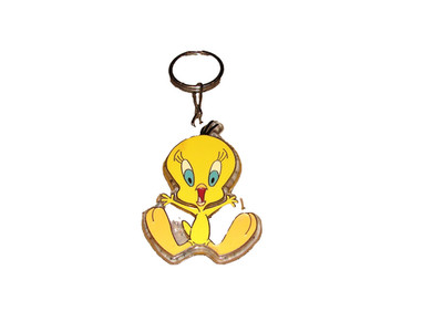 Vintage 1995 Tweety Bird Keychain Starline Creations Keyring Fob Celluloid Nice