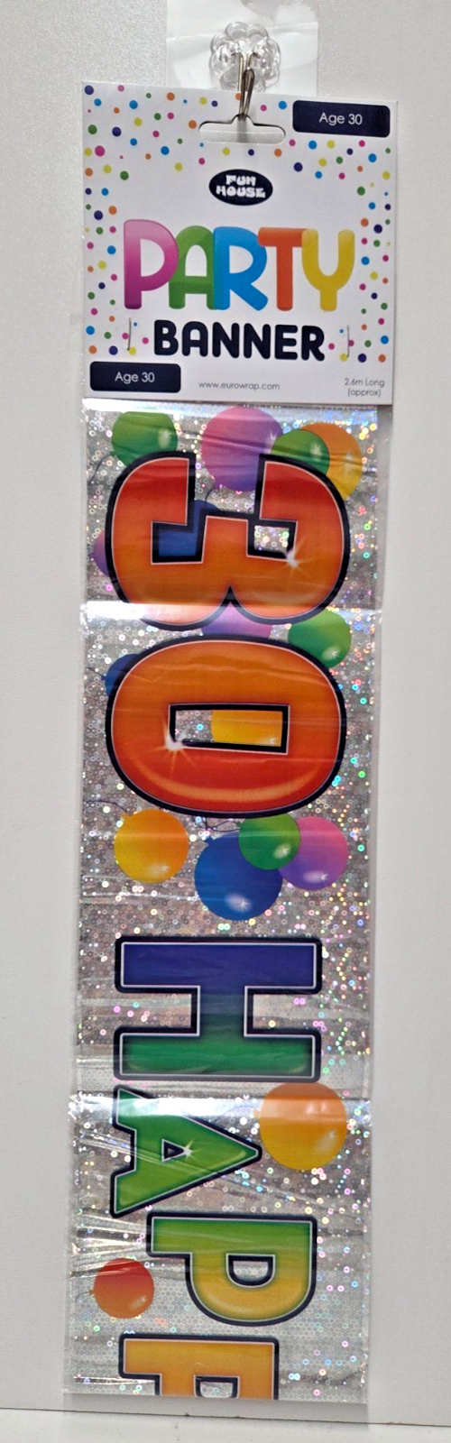 Happy 30th Birthday Multicoloured 2.6m foil Banner Party Age 30 Holographic