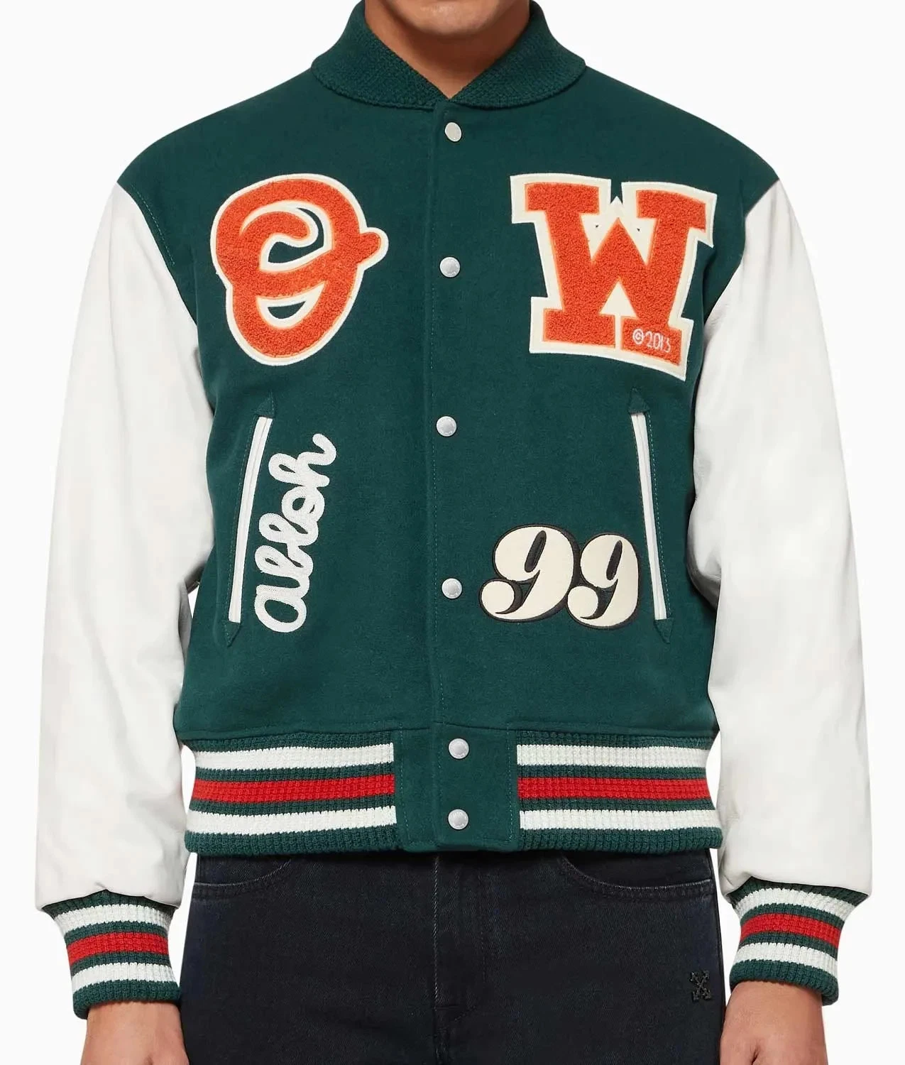 Men's OffWhiIte Varsity Jacket Green White (Not Satin, Not Wool, Not Leather)