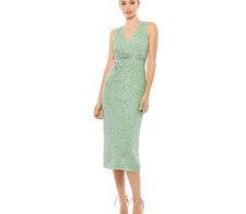 Mac Duggal Sequin Gown Sage Green V-Neck Formal Cocktail Dress NWT Size 16