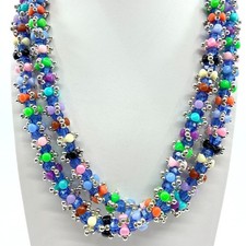 Vintage Multi Color Seed Bead Necklace Chunky Multi Strand Cluster Statement 90s