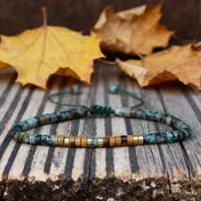 Morse code LET THEM African Turquoise Tiger eye Adjustable Dainty Bracelet