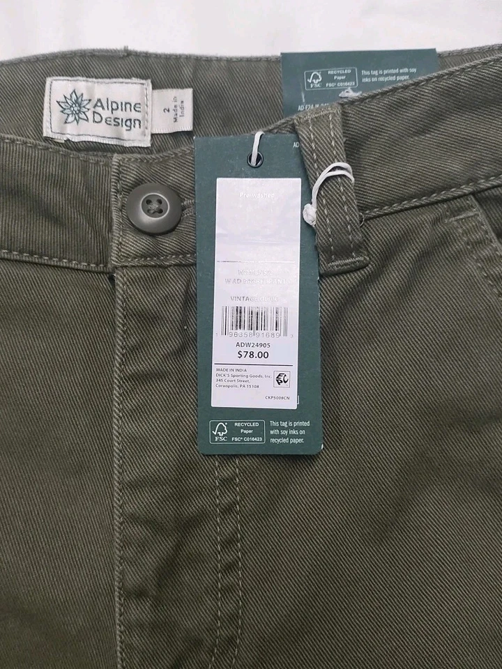 ¡NUEVO CON ETIQUETAS! Pantalón barril Alpine Design para mujer talla 2 - vintage oliva precio de venta sugerido por el fabricante 78 USD Foto 3 de 4