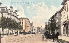 1911 Postcard Street Scene Raleigh, NC North Carolina American Red Cross Stamp