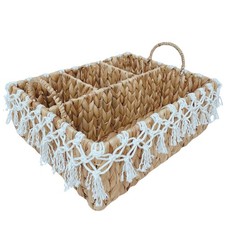 Woven Water Hyacinth Basket 4-Section  Handwoven Organizer with Handle for C...