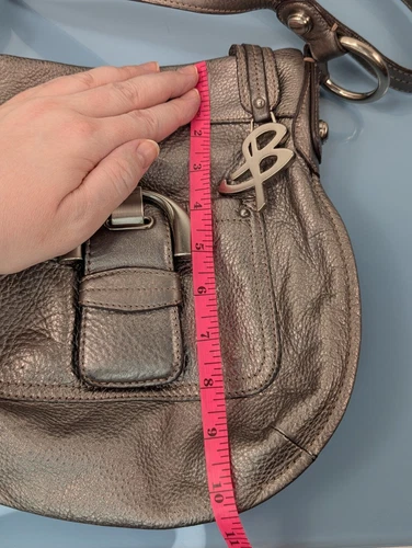 B Makowsky Silver Pebbled Soft Leather Small Convertible Crossbody Shoulder Bag - Picture 14 of 16