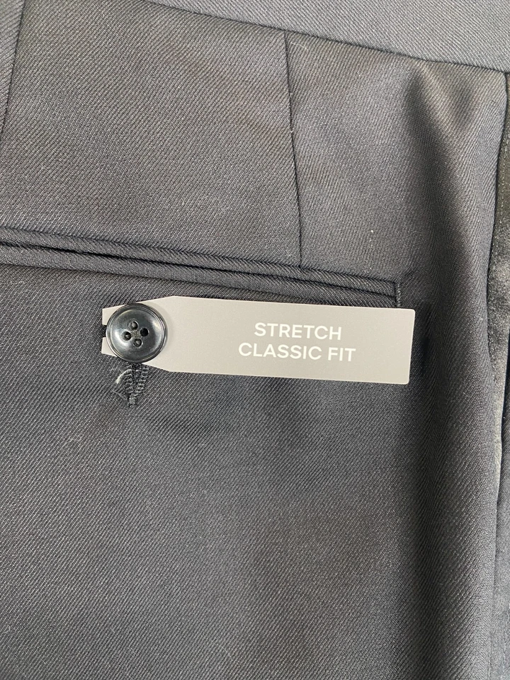 MICHAEL KORS Hombres Negro Esmoquin Formal Esmoquin Calce Clásico Vestido Pantalones/Pantalones 38x29 Foto 3 de 4