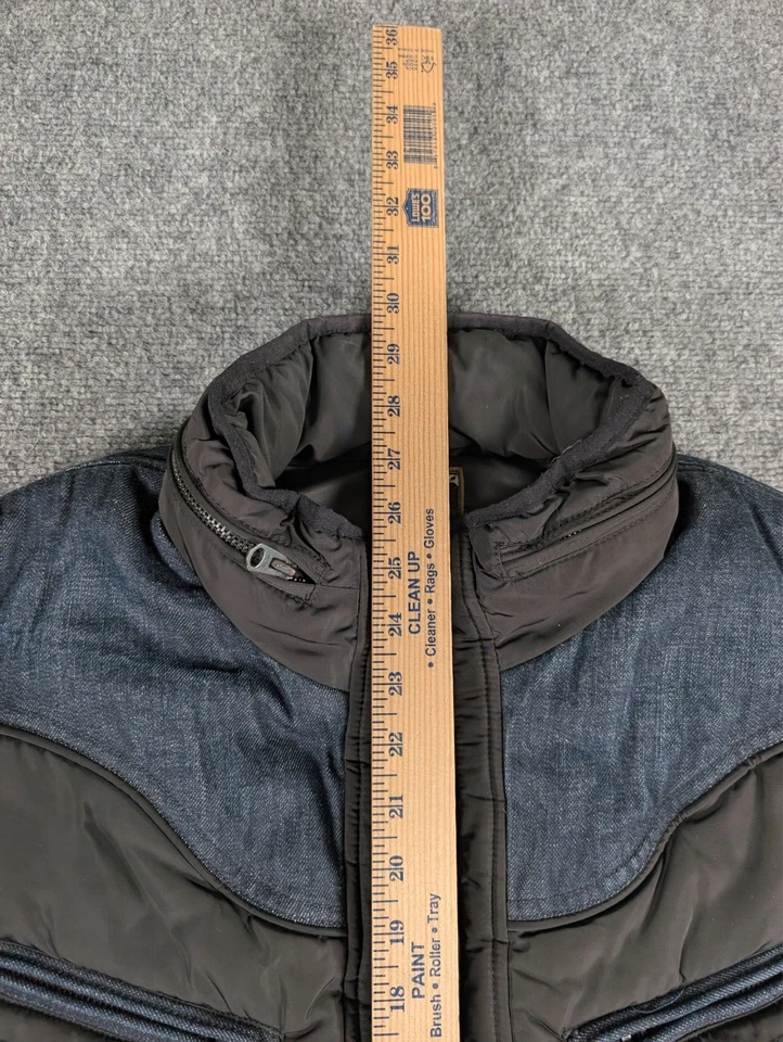 Diesel Wemil Puffer Vest Mens XL Black Blue Denim Hybrid Hideaway Hood - Image 2 of 4