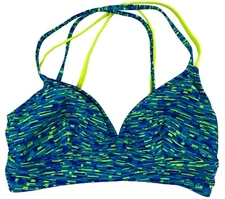 TYR Sports Bra Small Blue Green Yellow Cross Back Swimwear Bikini Top SAMPLE