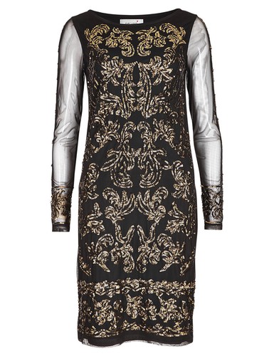 Gold Sequin Embellished Shift Dress 