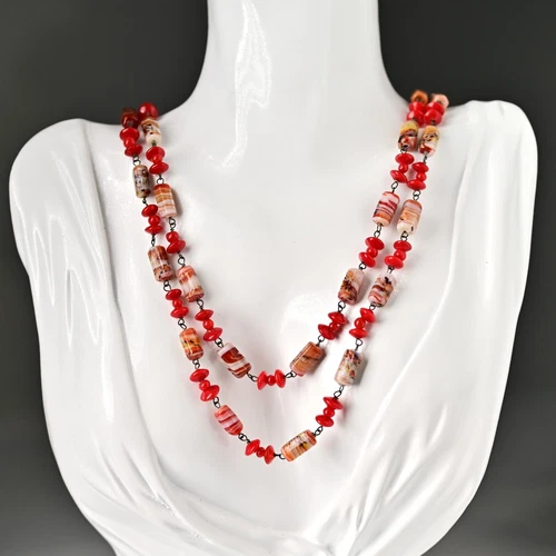 Vintage Original Italian Venetian Silver Murano Art Glass Beaded Estate Necklace