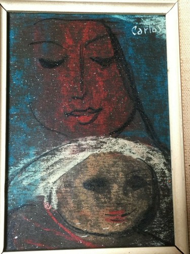 Carlos Original Oil Painting on Board, Signed, Framed, 3 1/2" x 5" (Image) - Picture 2 of 6