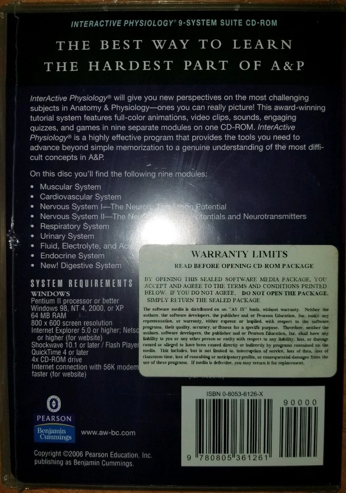 Interactive Physiology 9-system Suite (CD-Rom, 2006) A&P Pearson Education ! - Image 2 of 2