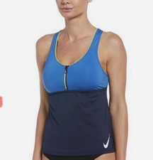 Nike Tankini Swim Top Women Sz Small Blue Zip NESSC278-442 56 NEW