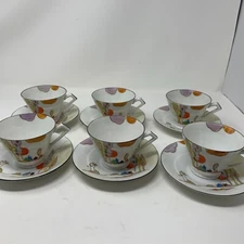 Vtg Southwestern Multicolor Tea Cup & Saucer Set  Made In Japan Lot of 6