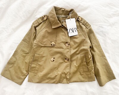 NWT! Zara Button Double Breasted Rain Khaki Tan Pea Coat Jacket $36 Sz 3-4