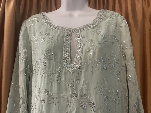 Monsoon Beautifully Beaded & Embroidered Pale Blue Dress Size 18 BNWT - Picture 2 of 11
