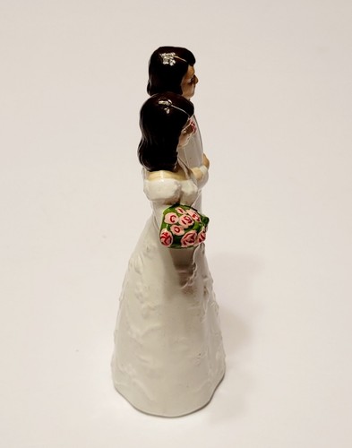 Vintage Ceramic Miniature Bride Groom Pink Roses 4" Tall Cake Topper - Picture 2 of 7