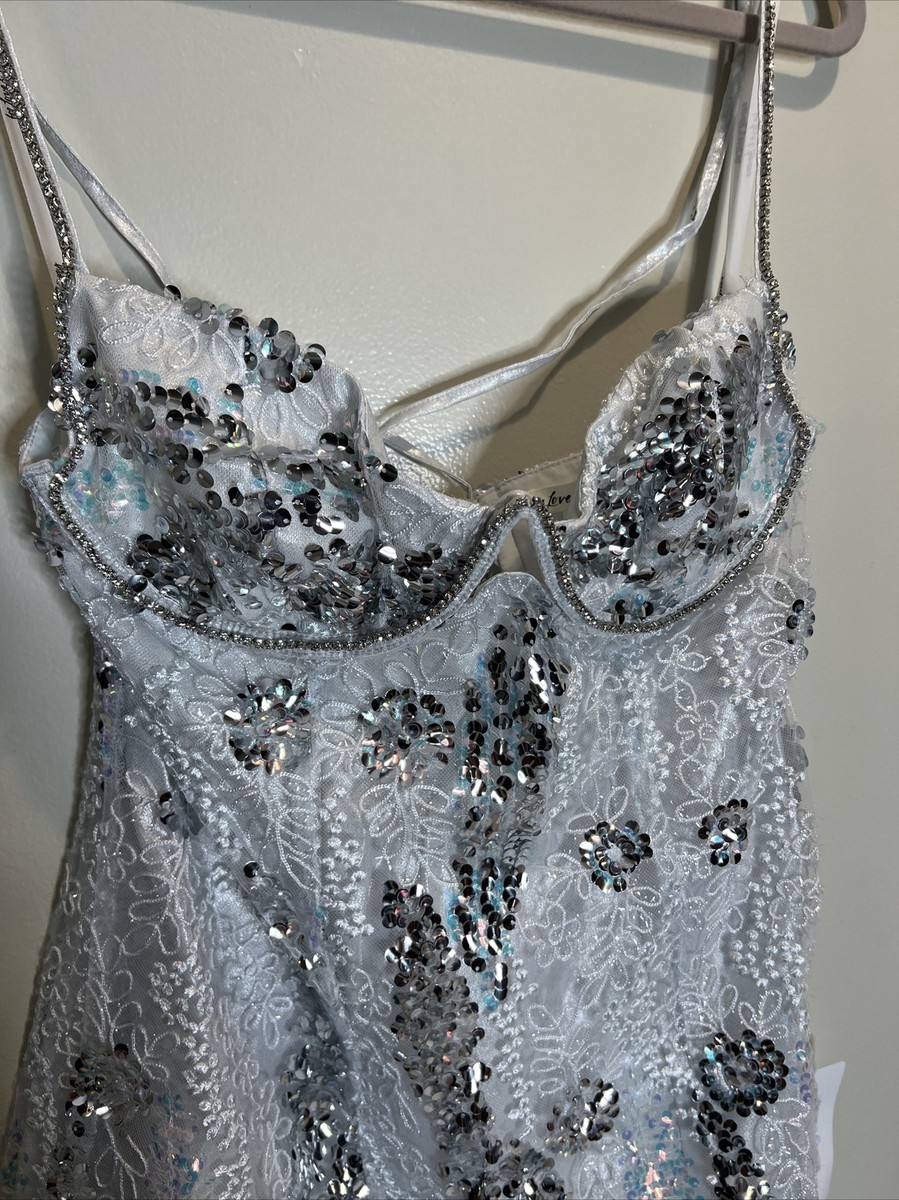 for love & lemons opal embroidered sequin mini dress For Love & Lemons Opal Mini Dress Silver – blueandcream main image 0