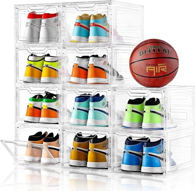 10 PCS Shoe Storage Box Clear Stackable Shoe Container Sneaker Organizer XXL