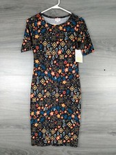 LuLaRoe Julia Dresses XXS Black with Multicolor Floral Abstract Pattern