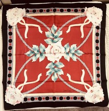 Vintage Laure Saint Clair Paris Scarf Hand Painted Silk Large Flower