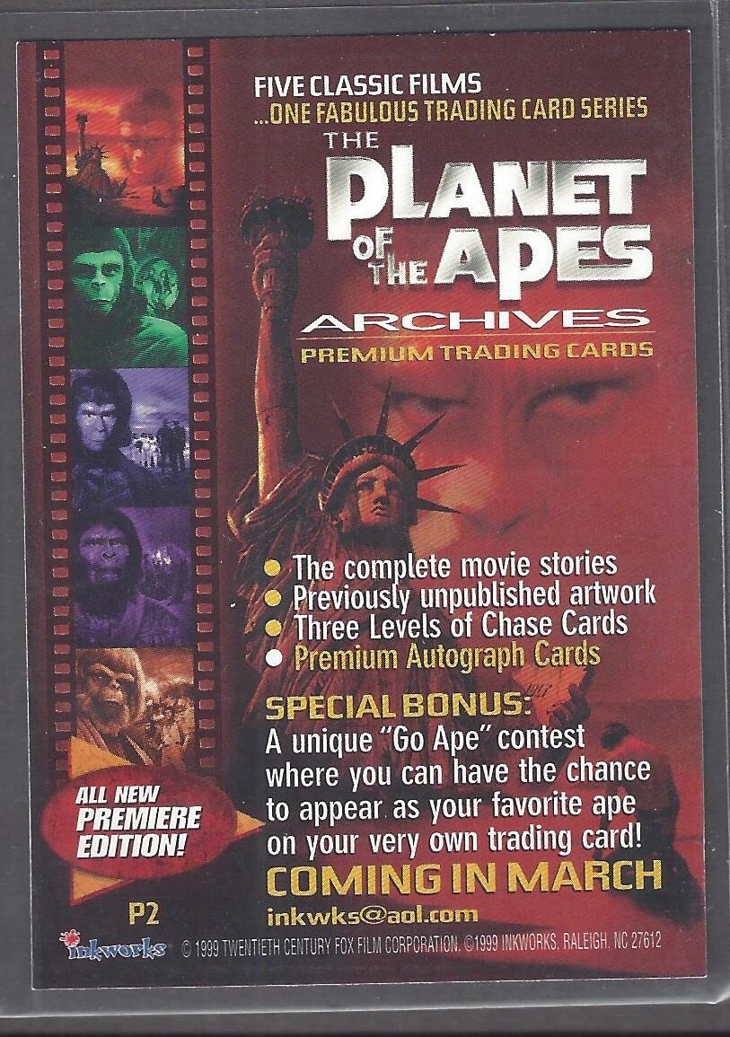 1999 Inkworks THE PLANET OF THE APES Archives Promo Card P2 - Picture 2 of 2