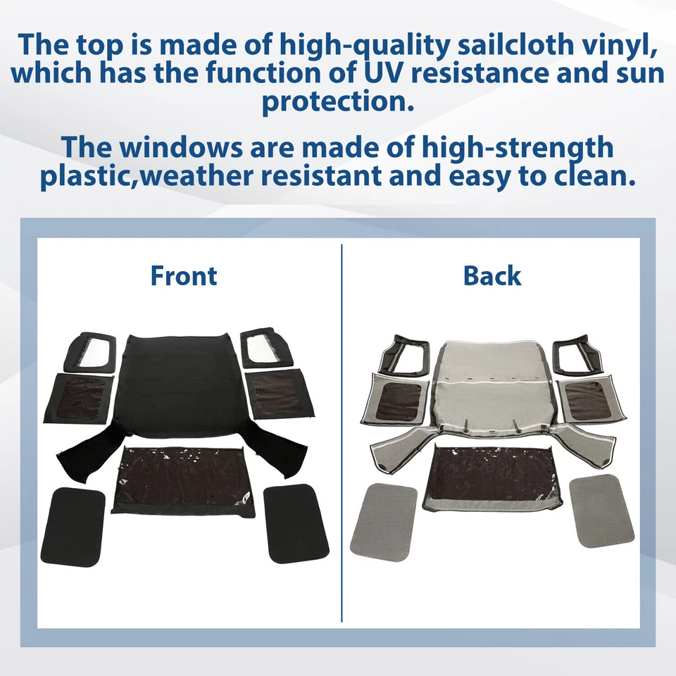 For 1987-1995 1988 Jeep Wrangler YJ Soft Top Half Doors Sailcloth Black #9870215 - Image 2 of 4