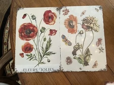 2 Decorative Vintage French Country floral WALL ART tin signs 8" x 12" each (CD)