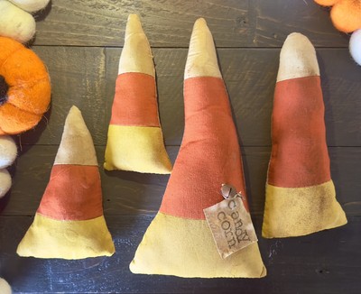 Candy Corn Ornies Primitive SET Fabric Halloween Decor Autumn Fall Grubby Rustic