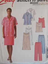 Lovely OOP McCALLS 4345 Misses/MP Shirt Top Dress & Pants PATTERN 14-16-18-20 UC