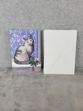 Set of 13 Paper Magic Christmas Cards with Envelopes Cat Mistletoe Holiday Decor