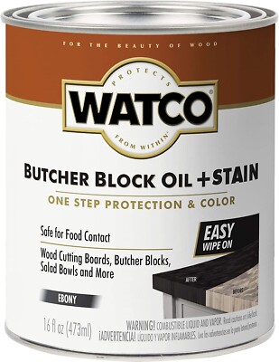 Watco 359023 Butcher Block Oil Plus Stain, 2 Pack, Ebony, 32 Fl Oz