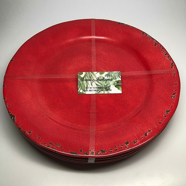 Tommy Bahama Melamine 4 Dinner Plate Set Red Crackle, Tuscan Rustic eBay