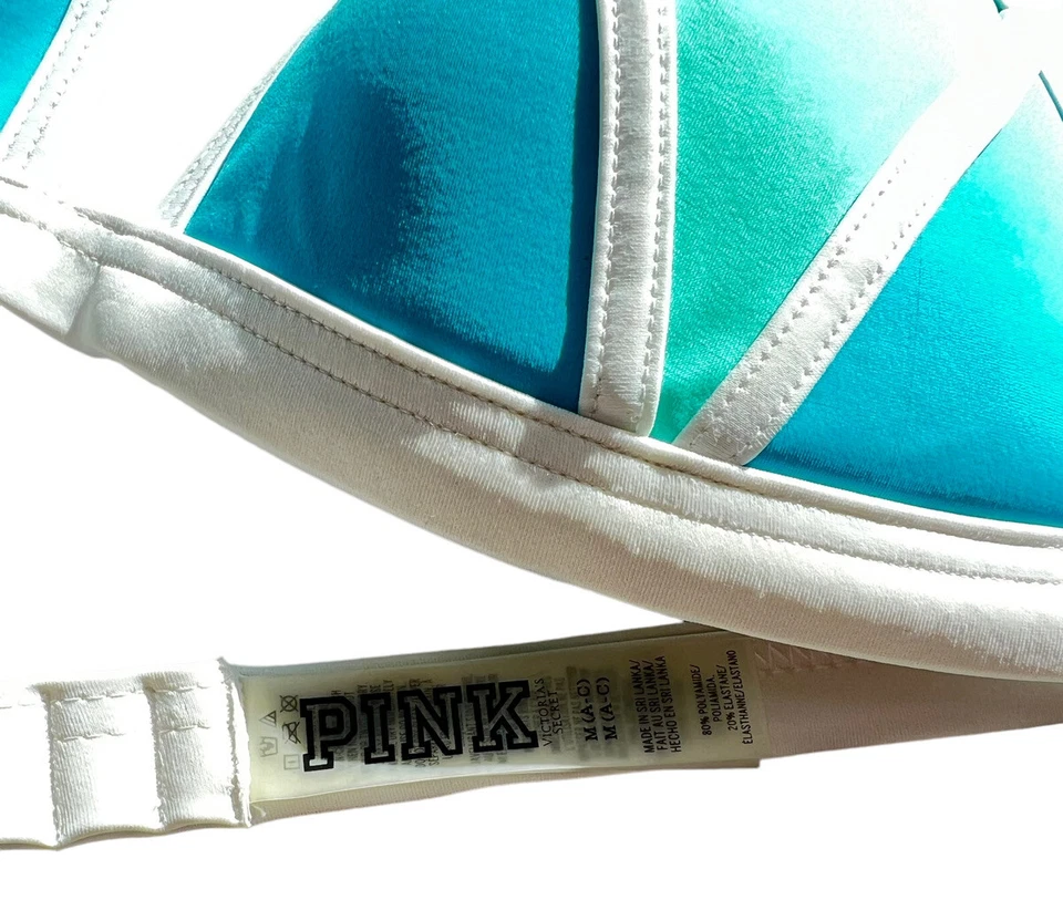 Top de bikini Victoria's Secret ROSA azul verde azulado pastel push up triángulo mediano Foto 3 de 4