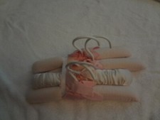 4 10" Pink and White Fabric covered Baby Hangers