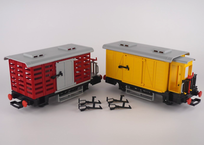 Wagons Playmobil Rares : Wagon Marchandises Jaune (4029) Et Wagon Bétail Rouge (4031)