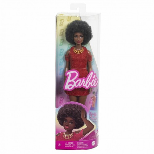 NEW Barbie Fashionistas Doll With Natural Black Hair Red Dress 65th Anniversary - Picture 2 of 4