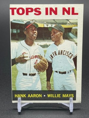 1964 Topps # 264 HANK AARON WILLIE MAYS Tops In NL Giants Braves NO CREASING VG+
