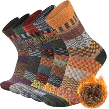 Mens Warm Wool Socks Thermal Winter Thick Crew Pattern Socks Cold Weather 5 Pair